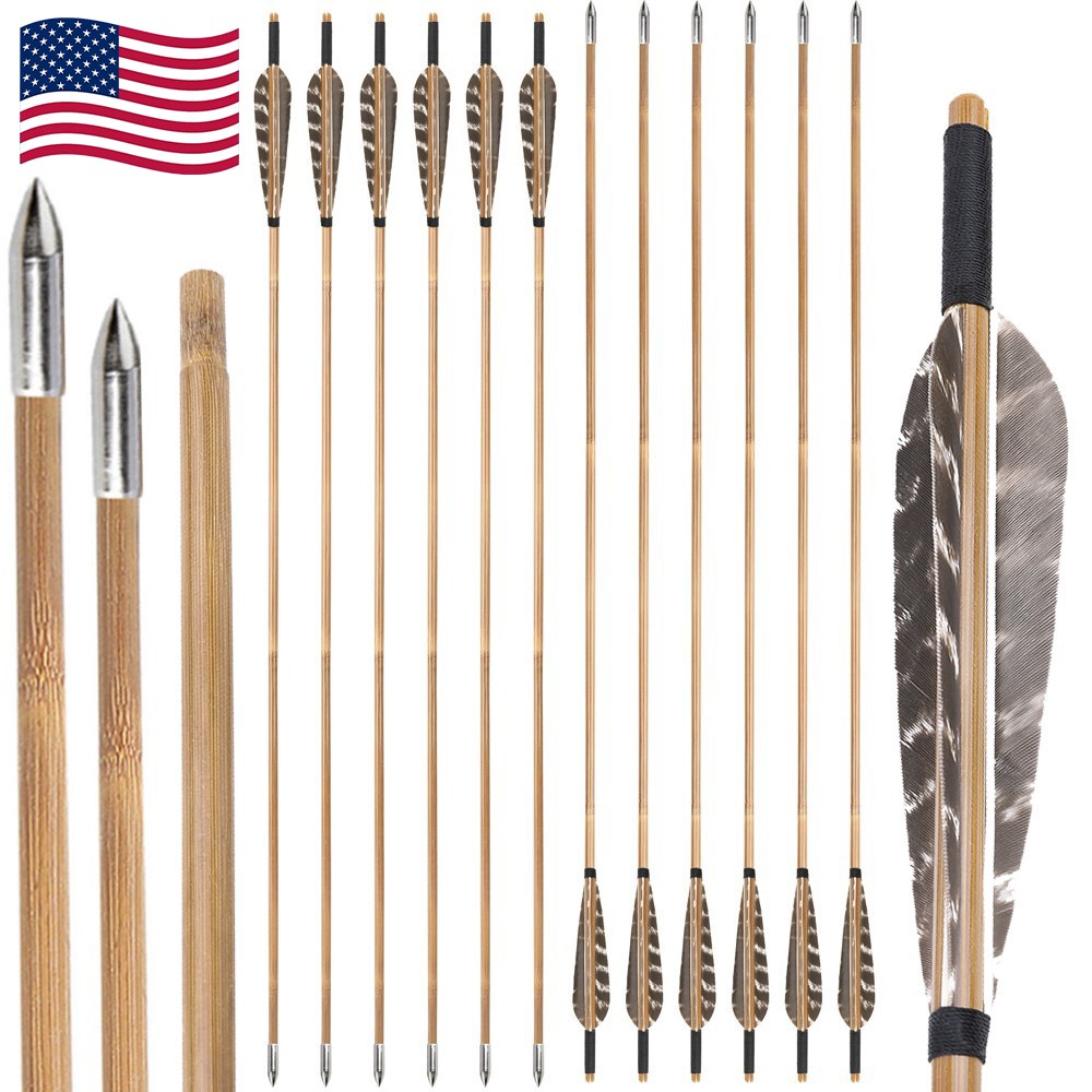 33″ Bamboo Arrows 5″ Naturer Feathers 8mm Archery Longbow Recurve Bow Hunting