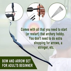 30/40lbs Archery Adult Recurve Bow Takedown Arrows Quiver Right Hand Hunting