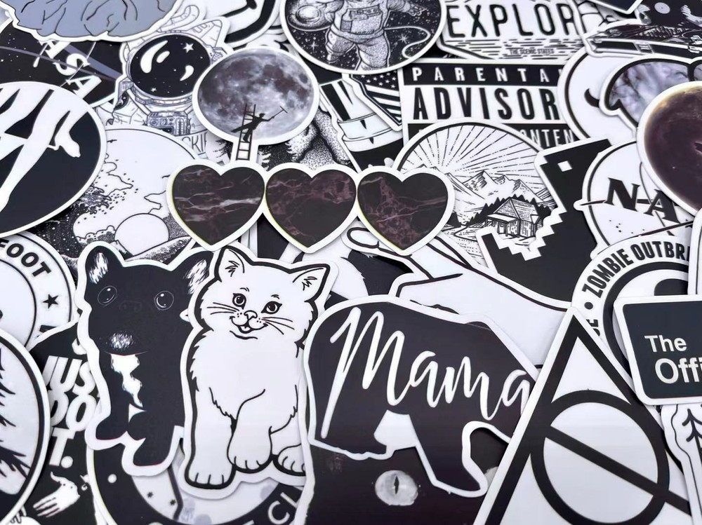 50pcs Black and White Skateboard Stickers Laptop Luggage Locker Decals Dope