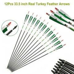 12Pcs 33inch Carbon Hunting Arrows Archery Target Arrows with 5″ Turkey Feathers
