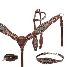 Showman® Navajo Teal and Brown Beaded Tack Set