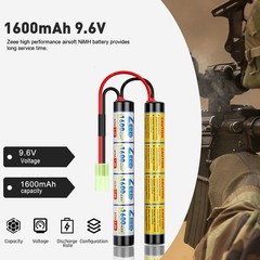 2x Zeee 9.6V Airsoft Battery 1600mAh NiMH Battery with Mini Tamiya Connector