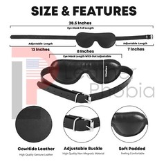Genuine Cowhide Leather Bondage Set Black Restraints with Cuffs, Collar, Eye MSK