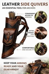 Handmade Leather Side Quiver with Pocket, Black Brown Archery Target Gear