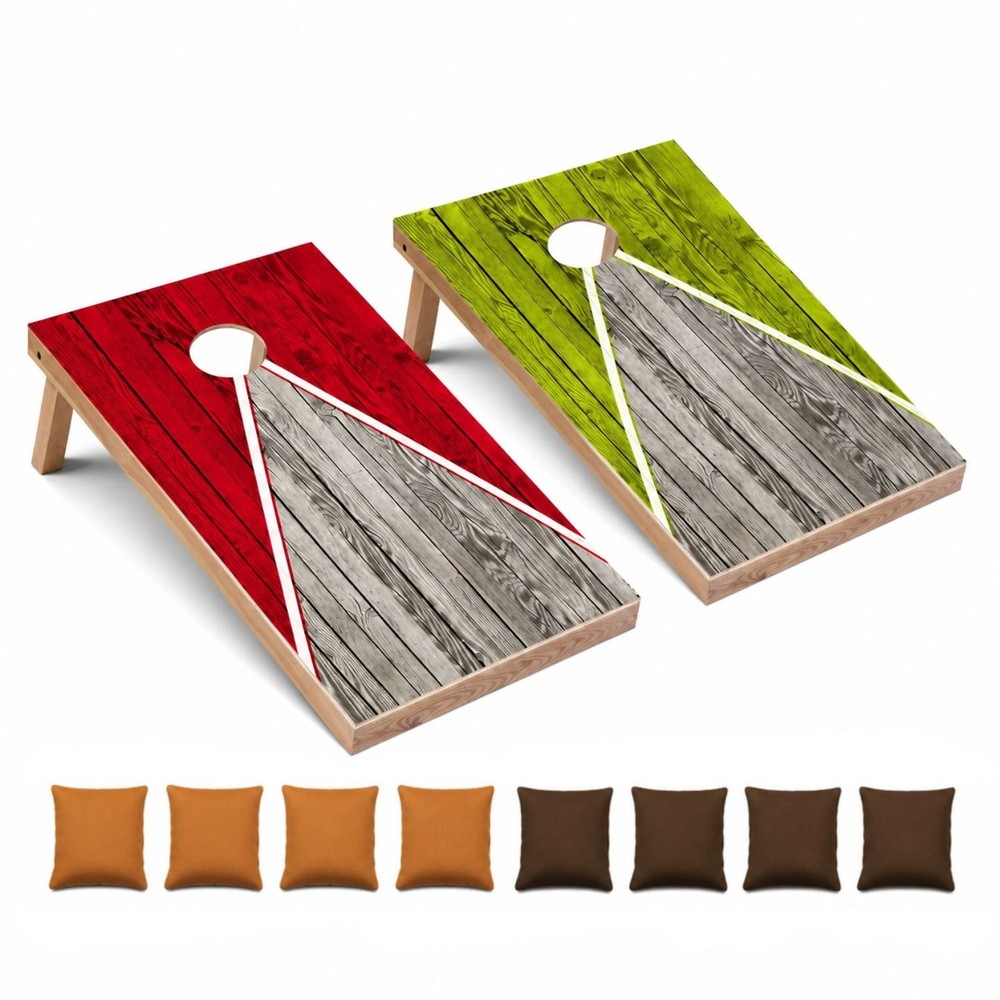 Red and Lime Pyramid All Weather CORNHOLE BEANBAG TOSS GAME Set