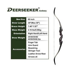 Deerseeker Archery 60″/62″ Takedown Recurve Bow Set with Flemish String Woodg…