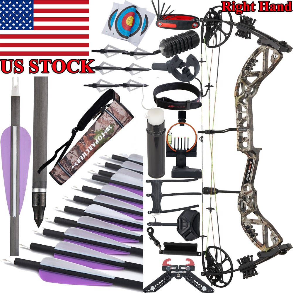 RH Compound Bow Camo 30-70lbs 310FPS&Carbon Arrows Set for Archery Hunting Shoot
