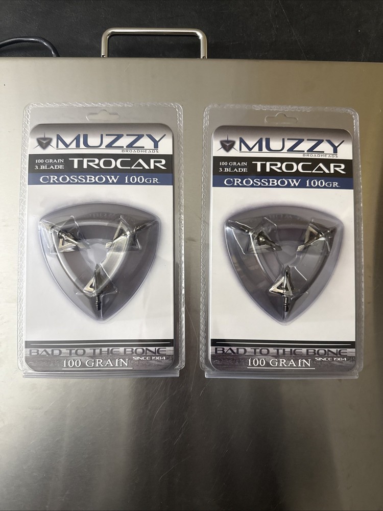 Muzzy Trocar Crossbow 100gr 3-Blade Fixed Broadheads Hunting Archery- 2 Pack NEW