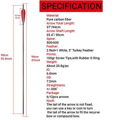 35″ Archery Pure Carbon Arrows SP500 600 5″ Turkey Feather Recurve Bow Hunting