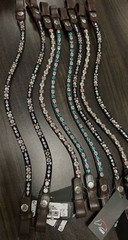 HKM Browband w bling Snaps on Havana Leather Interchangeable w any bridle FULL