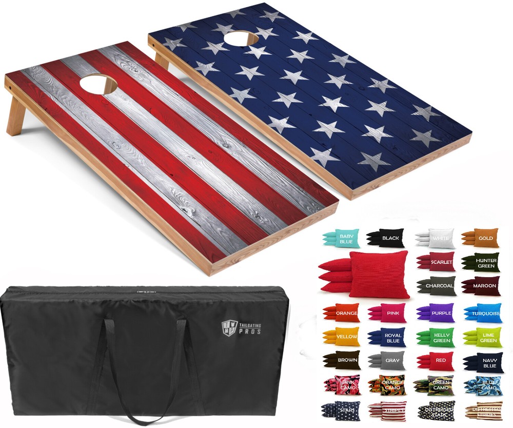 Set of 4’x2′ American Flag Combo Cornhole Boards w/ 8 Cornhole Bags