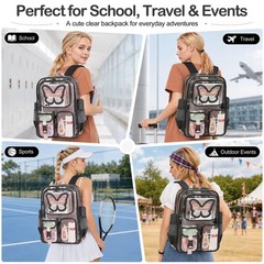 Clear Backpack for Girls Women Heavy Duty Transparent Bookbag Black