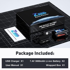 Zeee 2S Li-ion Battery 3000mAh 7.4V SM 2P Connector 2S Rechargeable RC Batter…