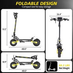 EOEOTWO 1200W Electric Scooter for Adults 30MPH 48V 13Ah 11″ Off-Road Foldable