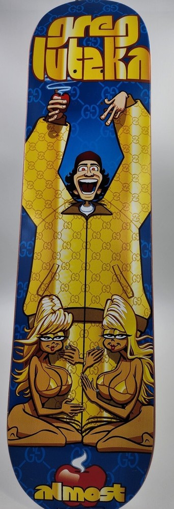 2004 Greg Lutzka «Gucci Suit» Almost Skateboard Deck Rare Vintage 7.5×31 inches