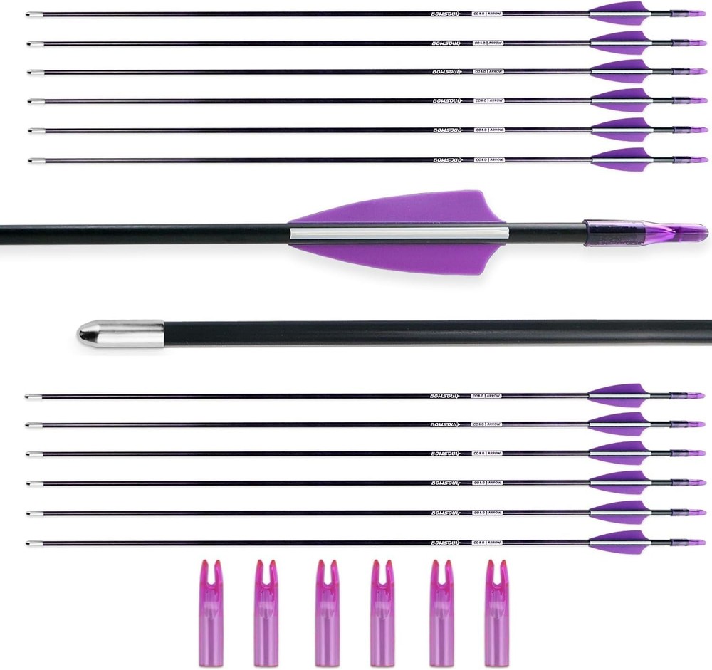 Pack of 12 Bowsoul Target Arrows Carbon Safe Blunt Point Recurve Bow Purple 28″