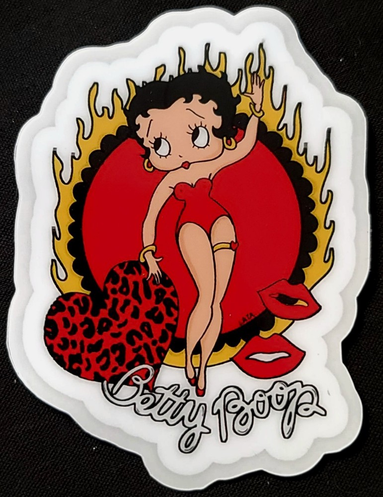 BETTY BOOP STICKER «ON FIRE BOOP» 2 3/4 X 3 3/4″ GLOSSY THICK WATERPROOF OUTDOOR