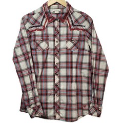 Ariat Womens Plaid Western Snap Shirt Embroidered Yoke Red Blue Cotton Large