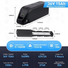 36V Ebike Battery 36V 10Ah/15Ah/20Ah Bicycle lithium battery ≤1200W Motor 4PIN