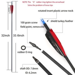 30″/32″ Turkey Feathers Carbon Arrows Spine500 for Compound Recurve Bow Hunting