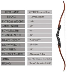 Archery 62″ Takedown ILF Recurve Bow for Right Hand Hunting Target Competition