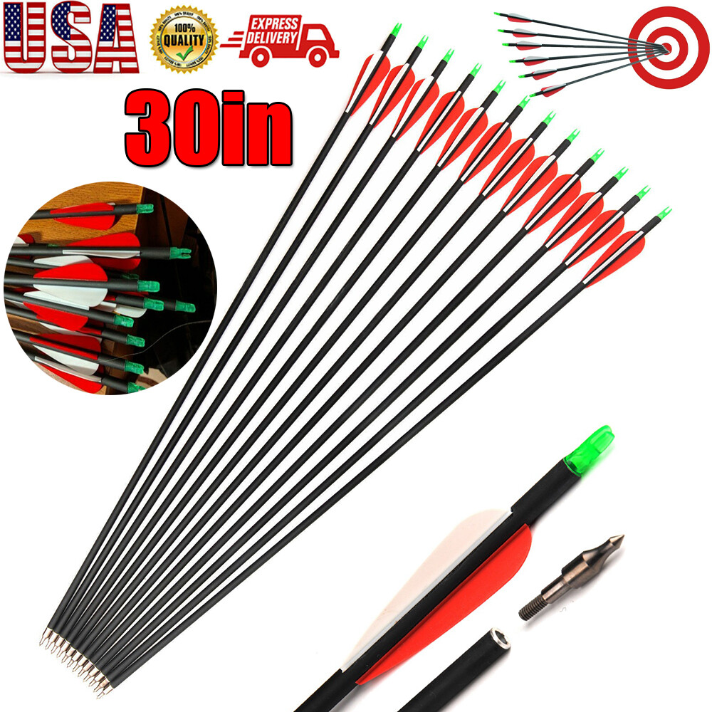 12Pack 30-inch Carbon Arrows SP500 Archery Hunting For Compound&Recurve Bow