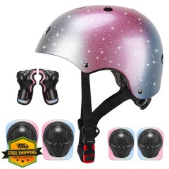Kids Bike Helmet Set Skateboard Knee Pads – Kids Helmet Elbow Pads Wrist Guar…