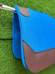 Blue Wool Felt Saddle Pad with Leather | Western Riding Pad | 30X30″ & 32X32″