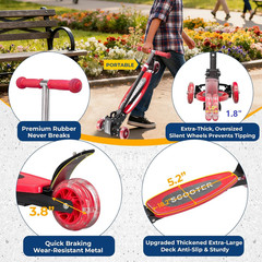 3 Wheel Scooter for Kids Ages 3-12, LED Light-Up Kids Kick Scooter–Portable Fold