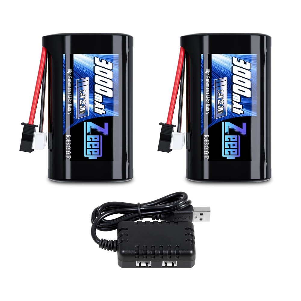 Zeee 2S Li-ion Battery 3000mAh 7.4V SM 2P Connector 2S Rechargeable RC Batter…
