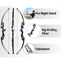 Archery Straight Bow 30-50lbs Takedown Recurve Bow Arrow Fishing Hunting Target