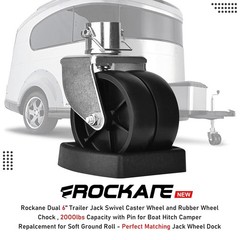 Rockane Dual 6» Trailer Jack Swivel 2000LBs with Chock, sliver and black