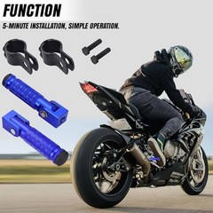 M8 90° Foldable Motorcycle Foot Pegs, CNC Aluminum Alloy & Anti-Skid Blue