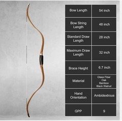 BOW HANDMADE TRADITIONAL 54″ TARTAR- (Natural Higher end Mod) 30# FREE SHIPPING