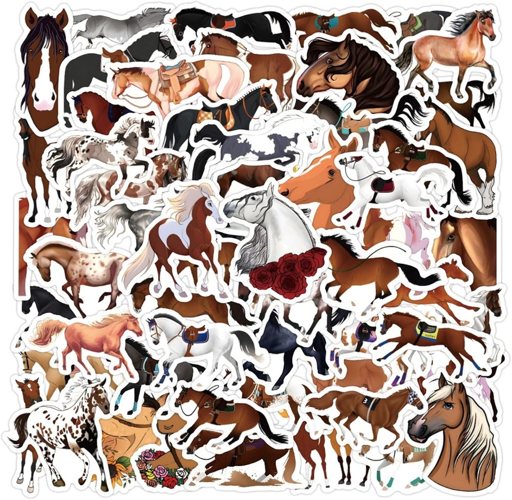 Horse Stickers for Kids Teens Adults, 60Pcs Cartoon Horse Riding Stickers for Wa