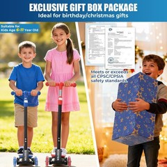 3 Wheel Scooter for Kids Ages 3-12, LED Light-Up Kids Kick Scooter–Portable Fold