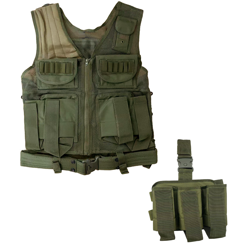 Shooters Gate Paintball Vest & Drop Leg Carrier Set – Olive Drab Green (ODG)