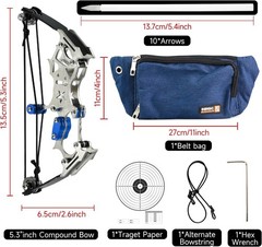 Mini Compound Bow and Arrow Set for 5.3 INCH & 10 Arrows, Black & Blue