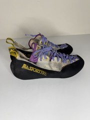 Vintage La Sportiva Rock Climbing Shoes Women’s 41.5 Gray Purple Lace Up Italy