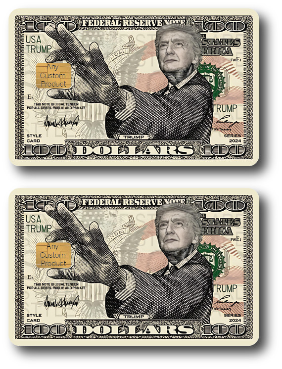 Trump 2024 Bill «Holding Chip» Credit Card Skin 2-Pack – Parody Decal