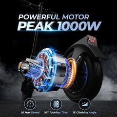 1000W Electric Scooter For Adult 10″ Tires HighSpeed Scooter 23Mph 42Miles Range