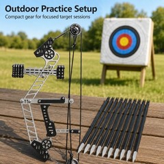 Stainless Steel Compound Bow Set with 10 Arrows, Metal Frame, Target Training, B