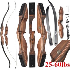 60″Archery Takedown Recurve Bow RH 25-60lb Wooden Riser for Hunting Shoot Target
