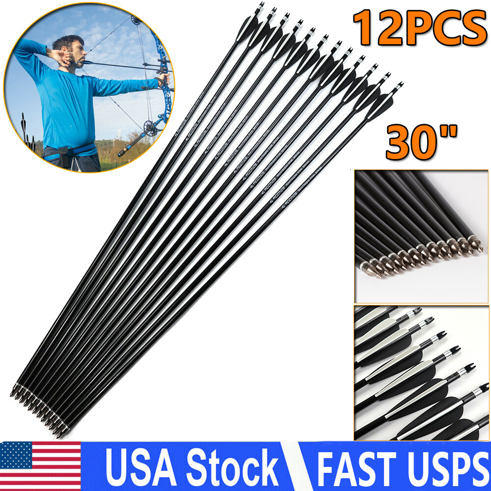 12PCS 30inch Fiberglass Arrows Spine 500 For Compound & Recurve Bows Hunting