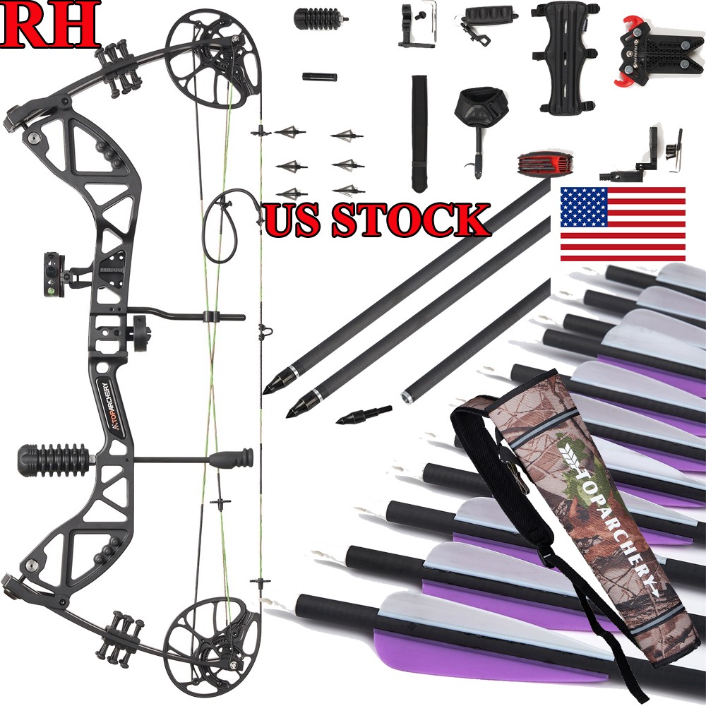Archery Compound Bow RH 30-70lbs IBO 310 fps &Carbon Arrows Set Hunting Shooting