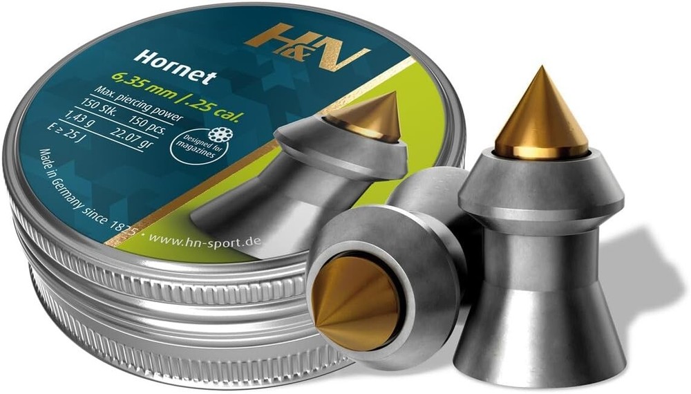 H&N Hornet Airgun Pellets .25 Cal, 22.07 Grain – 150 count – 92426350003