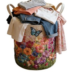 Butterfly & Flowers Quilted Laundry Basket Wildflower Landscape Storage Hamper