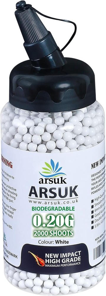 Arsuk Biodegradable Airsoft BBS 6mm White 0.20g Seamless BB Pellets for Targets