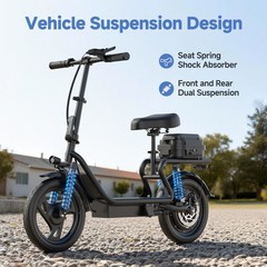 Adults Electric Scooter Peak 750W Peak Motor 48V 10.4ah 28Miles 14″ Tire w/ Seat