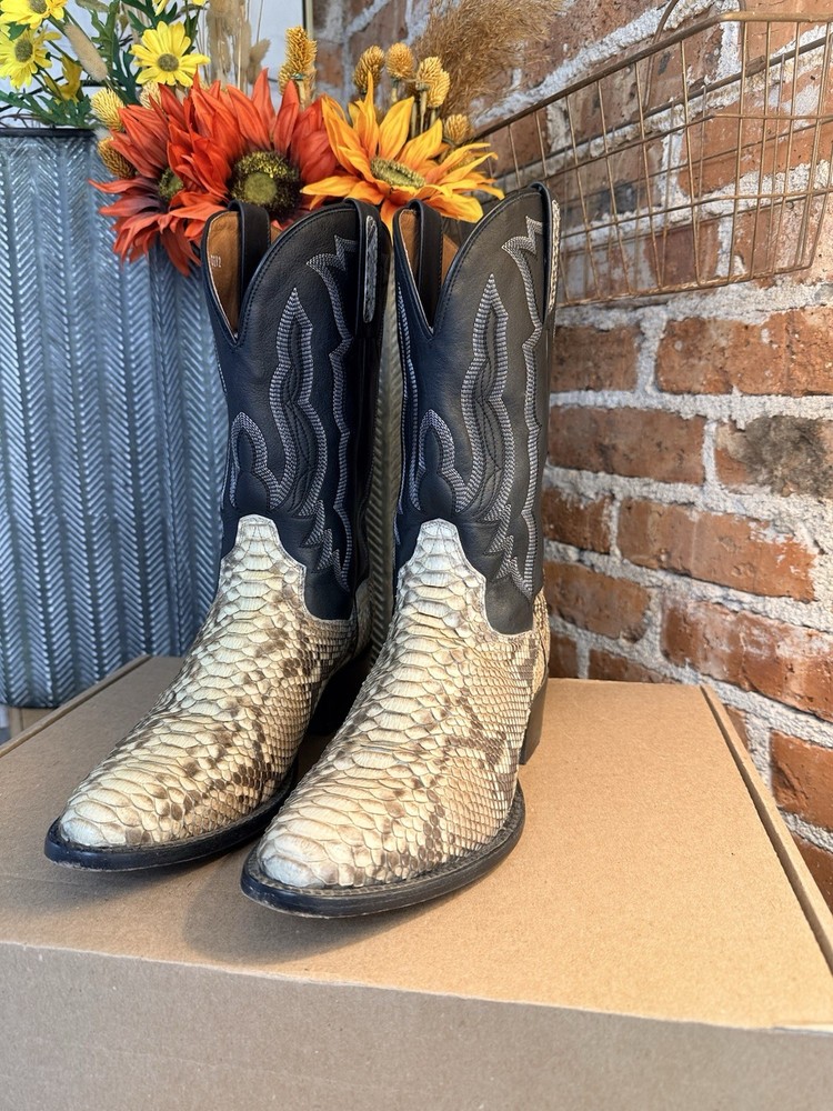 Dan Post Men’s Genuine Python Western Cowboy Boots Black Stitch Shaft Size 9D